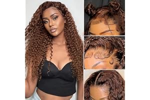OXEYEGIRL 13x4 Lace Wig Human Hair Perruque Femme Naturelle Brésilien #4 Light Brown Deep Wave Lace Front Perruque Cheveux Humains 180% Density Perruque Femme Naturelle 16 Pouces(40cm)