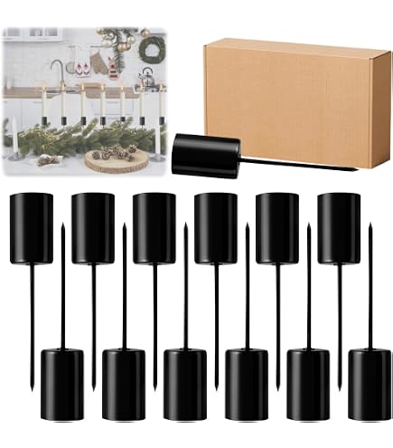 6er Set Kerzenhalter Für Stabkerzen | Adventskranz & Deko | Metall, Schwarz | Mit Kurzem Dorn (7 Cm)