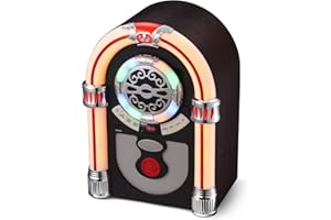 UEME Retro Radio mit Bluetooth, Jukebox Multimedia Musikbox, UKW mit Senderspeicher, AUX-Eingang und farbwechselnden LED-Leuchten
