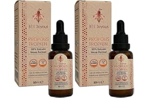 ‎BEE JOYOUS BEE Joyous® Propolis Tropfen, 30ml, Extrakt 20% wasserlöslich ohne Alkohol, Kinder&Erwachsene, Nahrungsergänzungsmittel, Natur, keine Zusatzstoffe, Polyphenol-Flavonoidreich, kein PA (2x30ml)
