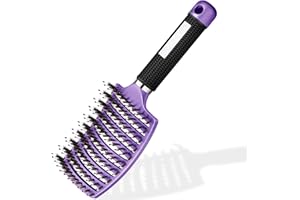 Cepillo de Pelo, Cepillo de Cerdas de Jabali Naturales SAKKAL Largo, Grueso, Fino, Rizado Y Enredado Herramientas de Peinado Profesional Todas 100% Natural Desenredando Secado Rápido Violeta