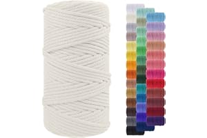 LEREATI Corde Macramé 5mm x 100m, Fil Macramé Coton Naturel, Grosse Ficelle Cordelette 5mm Cordon pour Mural, Porte Plante, Bricolage, Décoration Boho (Naturel)