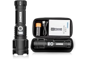 AOMEES Latarka LED USB Typ-C 200 000 lumenów – Super jasna, IPX4, 5 trybów, Młotek bezpieczeństwa, Idealna na Camping i Awarie