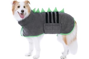HezzLuv Microfiber Quick Drying Dog Drying Coat, Adjustable Dog Bathrobe Towel Extra Absorbent, Easy to Wear Pet Towel Robe for Baths, Swims & Wet Walks (Grey-Green, L)