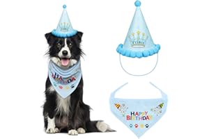 Dog Birthday Bandana, VIPITH Triangle Cotton Dog Scarf with Cute Doggie Birthday Party Hat, Great Puppy Dog Birthday Outfit, Gift and Party Decoration Set