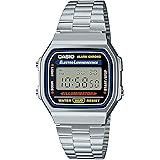Casio A168WA-1YES Unisex Adult Digital Quartz Watch with Stainless Steel Strap - Black/Silver