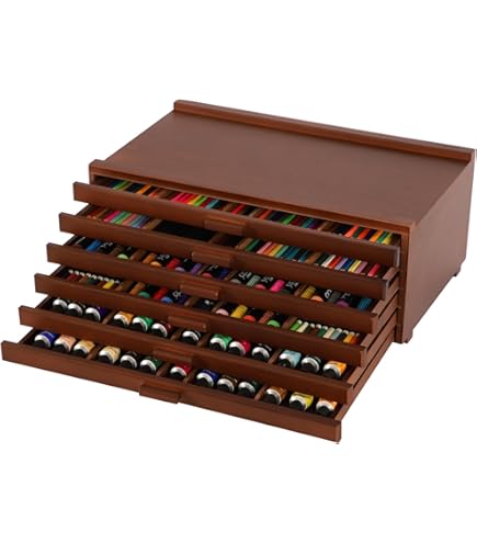 MEEDEN Artist Supply Storage Box with 4 Drawers, Portable Foldable Multifunctional Beech Wood Artist, Pencil and Brush, Storage Box with Drawer and