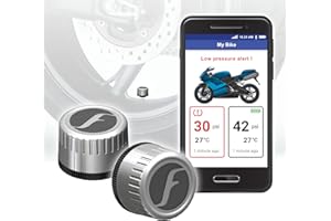 FOBO Bike 2 Tyre Pressure Monitoring System with App - Intelligent Bluetooth 5.0 Tyre Pressure Sensor Tyre Pressure Monitoring System for Motorcycles Tyre Pressure Gauge Tyre Pressure Gauge - Silver