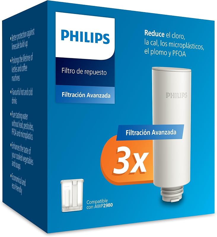 Philips Water Filtro de repuesto para jarra Instant – pack de 3 – Taste+ reduce cloro y plomo – preserva minerales