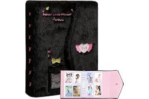 SZHTSWU A5 Binder Kpop Plush Photocard Album with 20 Pcs Inner 3 Inch Photo Album Sleeves in Loose Leaf Refillable 6 Rings Binder Cover Photocard Holder Book for Picture Cards Storage (Black)