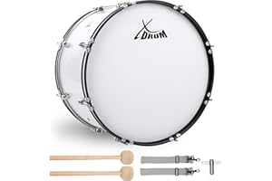 XDrum MBD-226 Cassa Da Marcia, Cassa Da Calcio 26" x 12" (10,5 kg, 4 occhielli, viti di tensione, incl. coppia di bacchette, tracolle, chiave di accordatura) bianco