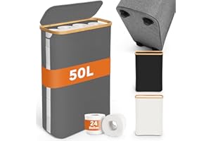 ‎SOUTHGATE SOUTHGATE Größer Toilettenpapier Aufbewahrung Box mit Deckel aus Bambus, 50L Klopapier Aufbewahrung für 16-24 WC Rolle, Sichtbarkeit Klorollenaufbewahrung mit Füße, Badezimmer Organizer mit Griff