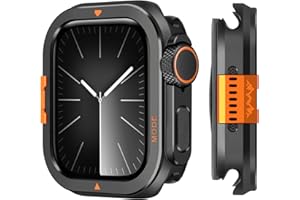 Suphart Metal Bumper Cover Compatible with Apple Watch Series 9/8/7 Case, [Turn 45mm into Ultra Look] Rugged Shockproof Protector with Back Frame for iWatch 45mm, Black