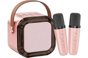 YUNLONE Machine de Karaoké avec 2 Micro sans Fil Bluetooth HiFi Micro Karaoke Enfant, Cadeau Jouet pour Garçons Filles 3-12 Ans, Portable Mini Microphone Karaoké avec Magique Voix Change et LED Lumière
