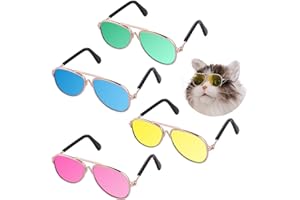 Molain Lot de 4 paires de lunettes de soleil en forme de chat - Protection UV classique rétro pour petit chien Lunettes de soleil Pour fête déguisement Accessoires photo Lunettes de soleil d'aviateur