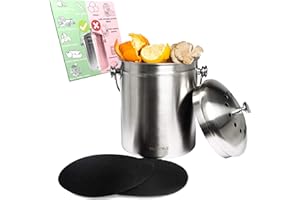 VeoHome Poubelle à Compost de Cuisine in INOX - bac à Compost de Table pour déchets organiques épluchures