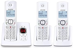 ALCATEL F530 Voice Trio - Telefono fisso cordless DECT con segreteria - Grande display - Vivavoce - Funzione blocco chiamate - 2 tasti di memoria diretta - 3 portatili - Bianco/Grigio