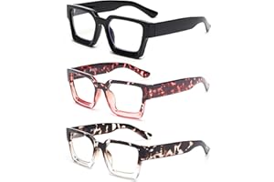 JM 3 Pack Square Reading Glasses, Blue Light Blocking Computer Reader for women men