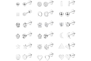 Milacolato 18 pares Pendientes Acero Inoxidable para Mujer Juego Pendientes Pequeños Múltiples Bolas Geométricas Pequeñas Estrella Corazón Piercing, Zirconia Pendientes para Niñas