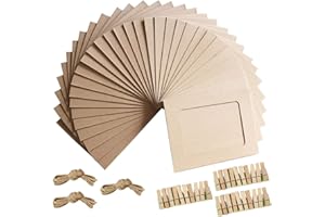 Enenes Marco de fotos Marcos de fotos de papel Kraft 4x6 30 PCS Marcos de fotos de cartulina DIY con clips de madera y hilo de yute (marrón)