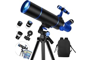 Dianfan Telescopio, 80 mm Apertura Telescopio Astronómico Adultos, Portátil Telescopios para Niños Y Principiantes,Óptica Multirrevestida, con Adaptador para Teléfono, Mochila Y Pegatinas