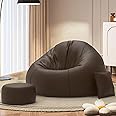 Biggie Bean Bag with Beans Filled 4XL Bean Bag Sofa with Free Cushion and Footrest - Official : PlushPod Combo (Matching Color : Regular, Brown)