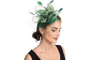 HAOJING Fascinator Hat Feather Mesh Net Veil Party Hat Ascot Hats Flower Derby Hat with Clip and Hairband for Women