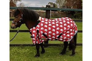 RUGGLES EQUESTRIAN Ruggles 100g V2 Turnout Rug for Shetland Section A Donkey or Miniature Horse | Durable Breathable 1200D Teflon Coated Outer Fabric | Excellent Protection in Wet Windy Weather (4', Red With Sheep)