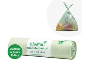 bioMat Bolsas de Basura Compostables 20l con Asas, 26 Bolsas, Certificado DINplus, Climáticamente Neutro, Fabricado en Alemania