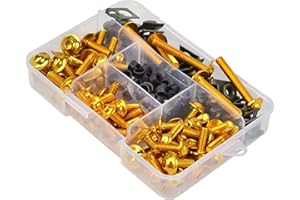 Torcarvh Motorrad Verkleidung Schrauben Kit Schrauben 177 Stück Karosserie Schrauben Mutter Ersatz CNC Legierung M6 M5 Motorräder Bolzen Clip Mutter für Motorrad Auto Zubehör (177 PCS-Gold)