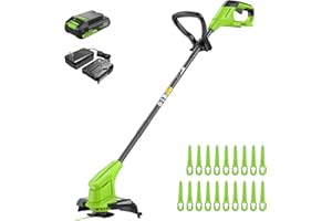 Greenworks 24V Coupe-Bordures sans Fil pour Moyens Jardins, Hauteur réglable, Largeur de Coupe 25 cm, 20 Couteaux Clients Inclus, Batterie 2.0 Ah et Chargeur, Barre de Guidage télescopique réglable