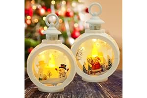 MECCTUCK Świąteczna kula śnieżna latarnia, 2 sztuki, dekoracja bożonarodzeniowa, bezpłomieniowe świece bożonarodzeniowe, latarnia bożonarodzeniowa w stylu vintage, do sypialni, ogrodu, na balkon, kominek, do