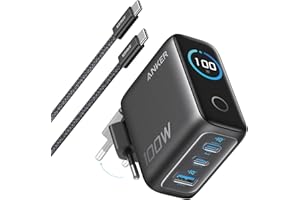 Anker Chargeur Bloc USB-C 100 W Max 3 Ports, Adaptateur Mural GaN et Ultra-Compact, écran Intelligent et Contrôle Tactile, pour MacBook, iPad, iPhone séries 17/16 et Plus