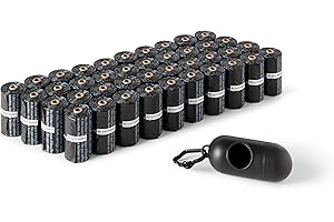 Amazon Basics Bolsas de basura para perros con dispensador y clip para correa, sin perfume, 600 bolsas (40 paquetes de 15 bolsas)