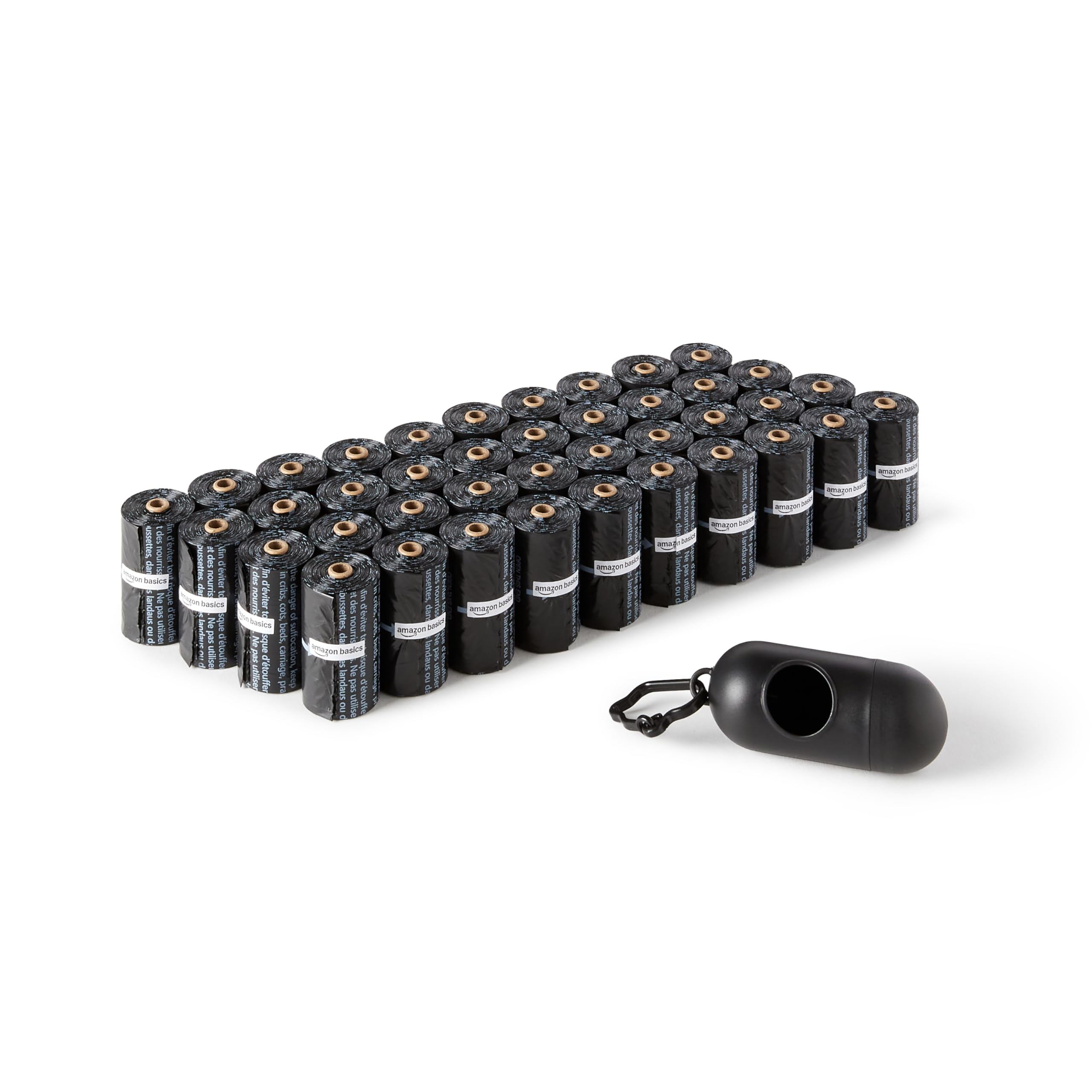 Amazon Basics Bolsas de basura para perros con dispensador y clip para correa, sin perfume, 600 bolsas (40 paquetes de 15 bolsas)
