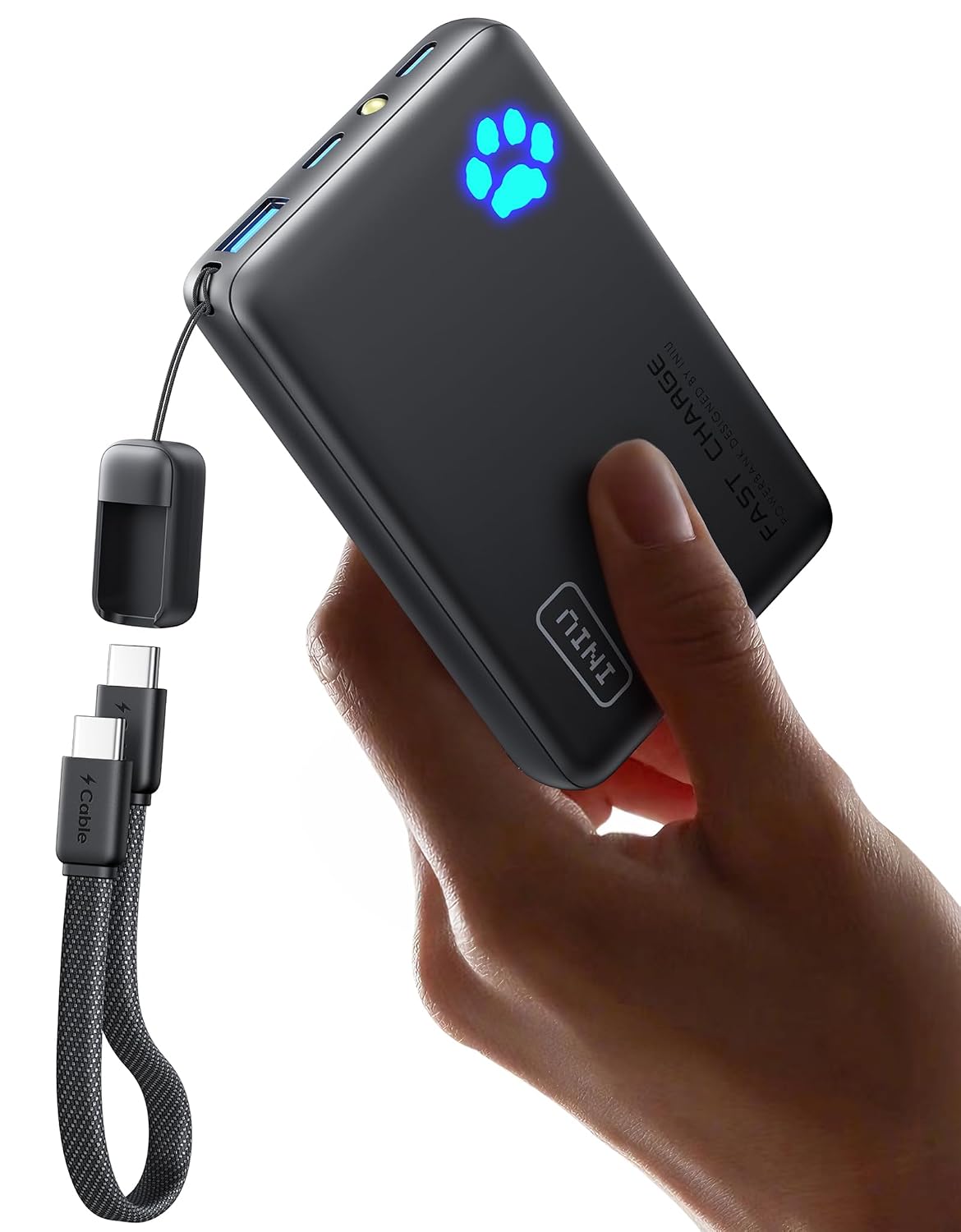 INIU Power Bank, Piccolo 45W Ricarica Rapida 10000mAh Caricatore Portatile | Cavo USB C Staccabile, Idoneo per Volo, Travel Essenziali da Viaggio, Powerbank per iPhone 17 16, Samsung S25 Xiaomi iPad ecc