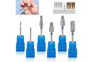WOUMON 6 Pezzi Punte Fresa Unghie, Punta da Trapano per Unghie in Carburo di Tungsteno, 1 Pennello, 3/32 Pollici Punte Fresa Cuticole per Manicure e Pedicure,Rimozione Gel (StilC)