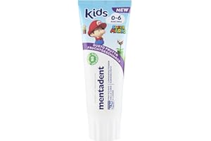 Mentadent Dentifricio Kids, Dentifricio Bambini 0-6 Anni, Gusto Frutta, Con Tecnologia Remineralizzante, Protezione dalla Carie, Ideale per Denti da Latte, 97% Ingredienti Origine Naturale