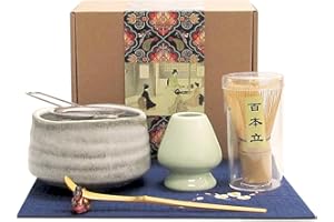 Artcome Japanese Matcha Tea Set, Matcha Whisk, Traditional Scoop, Matcha Bowl, Ceramic Whisk Holder, Handmade Matcha Ceremony Kit for Traditional Japanese Tea Ceremony (7 Pcs)