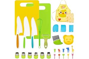 AIXMEET Set de Cuchillos de Cocina para Niños de,Cuchillo Niños Montessori,Cuchillos de Seguridad de Madera Seguros para niñas para Cortar Pasteles de Frutas y Verduras (30PCs)
