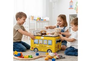 UT School Bus Theme Kids Toy Storage Box and toy organizer – Foldable toy storage organizer box With Lid | Chest For Toys, Books & Clothes Toys Room (Yellow)