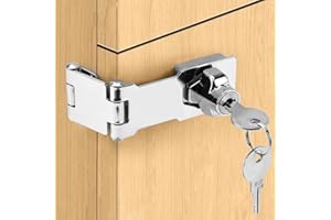 Litensh Türschloss mit Schlüssel, rechtwinklig, 90 Grad Drehknauf Verriegelung, Haspe für Schuppen Türverschluss Türriegel Riegelschnalle kleine Haspe mit Vorhängeschloss (Silver Triple Fold 3 Inch)