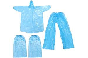 Aboofan - Set da 3 cappotti impermeabili usa e getta in due pezzi, per adulti, antivento, con cappuccio, unisex, in plastica, con cappuccio e copriscarpe, per sport, escursionismo, ciclismo (blu)