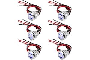 Thlevel 19 mm metalowy wyłącznik ciśnieniowy z wiązką kabli, 6 sztuk 12 V / 24 V SPDT włącznik/wyłącznik, niebieska dioda LED, 4 pin, wstępnie okablowany, wodoszczelny, samozabezpieczający przycisk do samochodów osobowych, ciężarowych, łodzi, kamperów