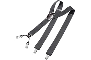 DonDon hombres tirantes 3,5 cm ancho 4 clips con piel cuero marrón de forma Y elástico y con longitud ajustable