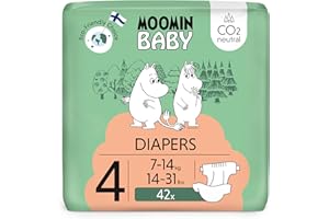DELIPAP Pañales Moomin Baby Eco Talla 4, 7-14 kg, 42 pañales premium con barrera antifugas | suaves y agradables para la piel, transpirables, absorbentes, sin productos químicos innecesarios |