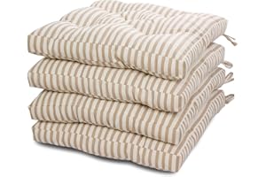 Viste tu hogar Pack 4 Cojines para Silla, 45x45x5 CM, Efecto Tridimensional, Relleno de 100% Poliéster, Ideal para Comedor, Terraza, Sala y Restaurante, Color Rayas Beige, Fabricado en España