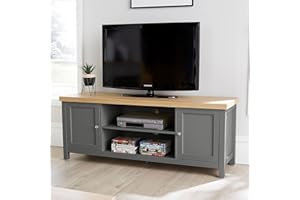 Home Source TV Stand Media Cabinet, Television Entertainment Unit, Oak Effect, Dark Grey, 130cm