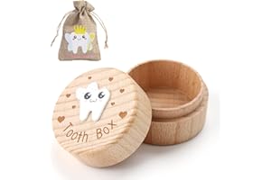 Novstuf Tooth Fairy Box, Tooth Box with Tooth Fairy Bag Cute Tooth Fairy Kit 3D Carved Wooden Storage Box Gift Tooth Fairy Pouch Tooth Keepsake Used to Store Dropped Teeth - 2 Piece (Cute Crown)
