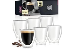 Moritz & Moritz Bicchieri da espresso a doppia parete Barista Milano 6 x 60 ml - Tazzine da caffè in vetro per bevande calde e fredde - Lavabili in lavastoviglie